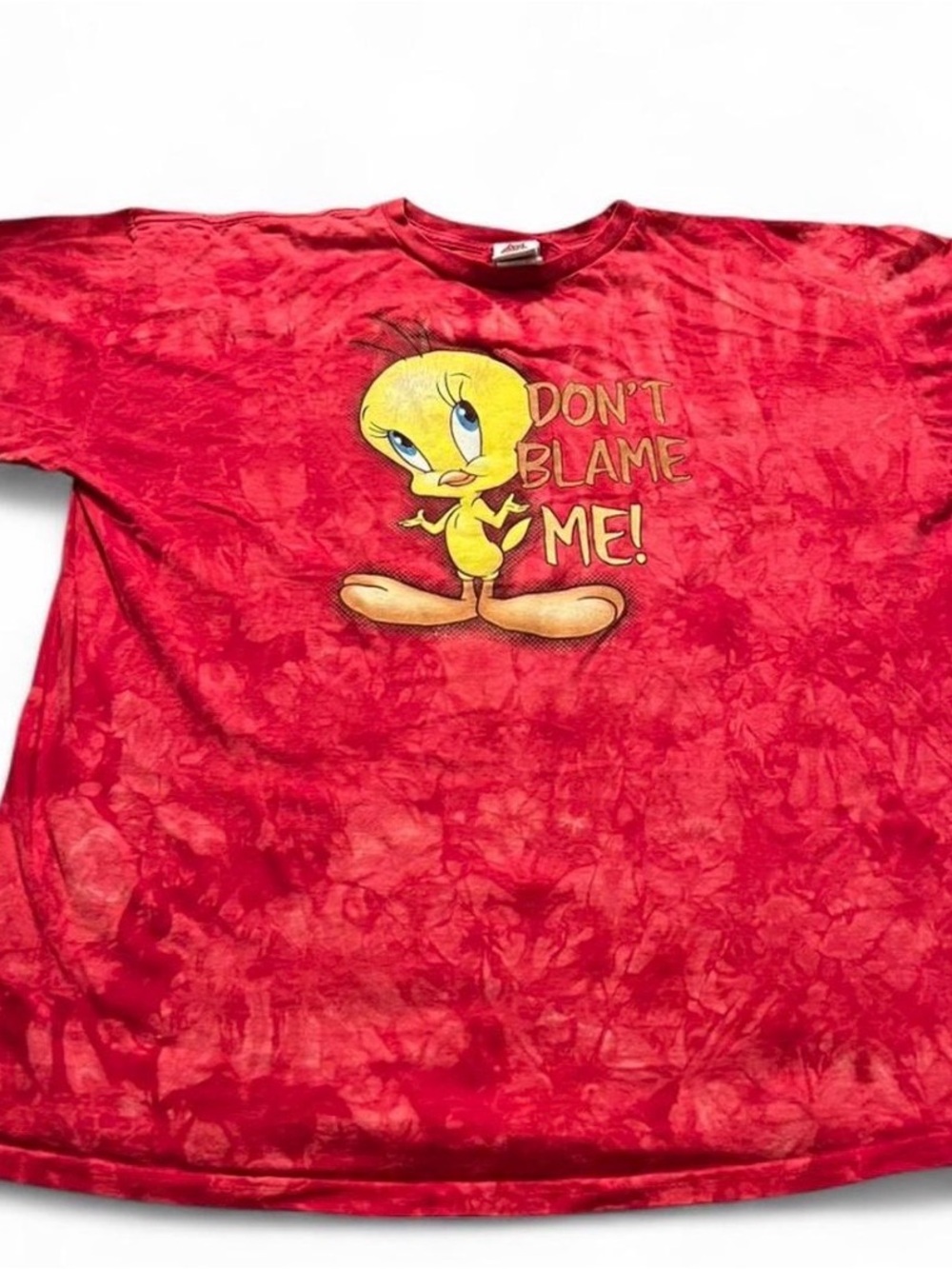Mens VTG Tweety Don’t Blame Me Red Tie Dye Graphic Shirt Looney Tunes Size XL